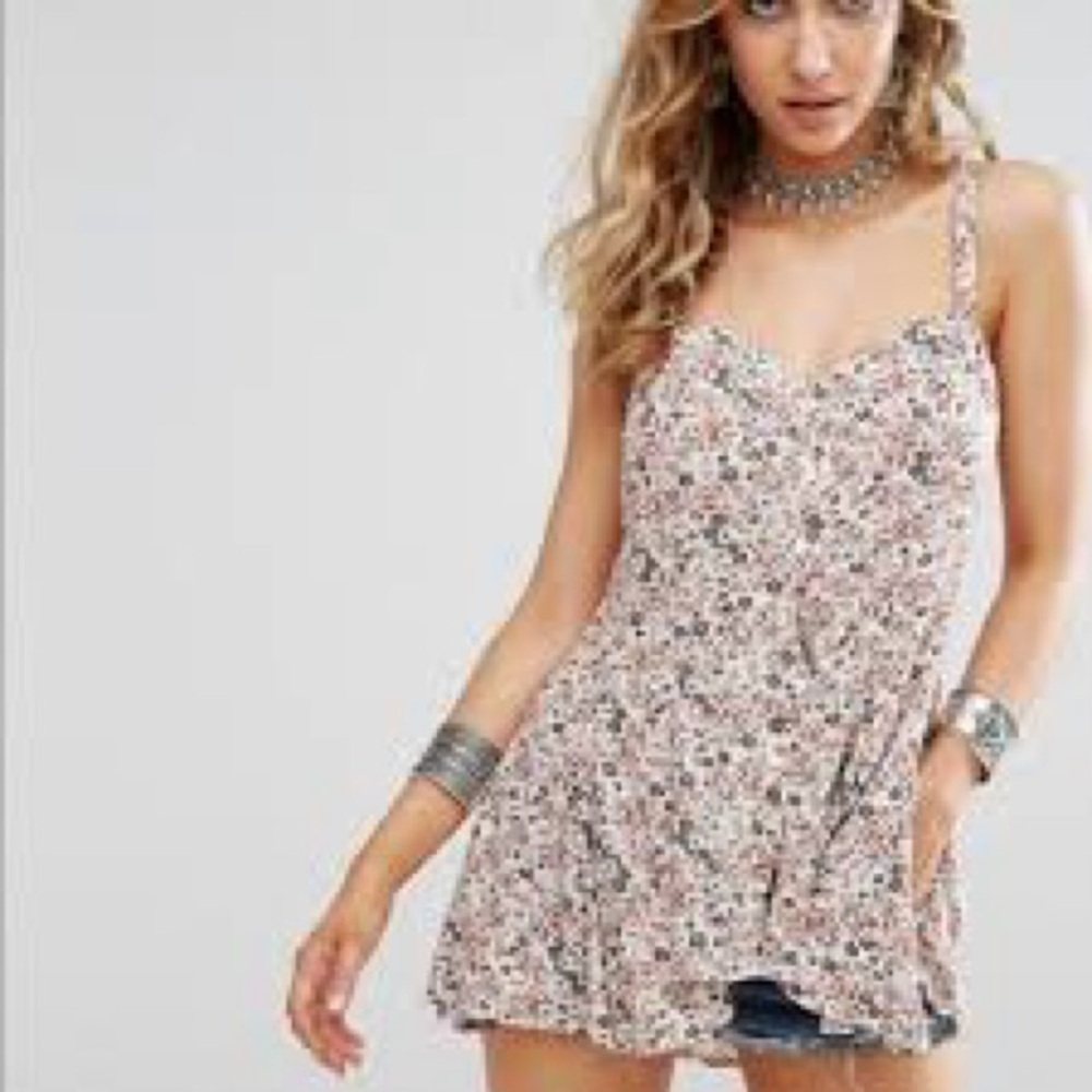 Free People XS Floral Print Button Up Swing Top Blouse Boho Print Women's Top